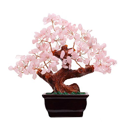 Parma77 Feng Shui Natural Rose Pink Quartz Crystal Money Tree Bonsai Style Decoration for Wealth and | Amazon (US)