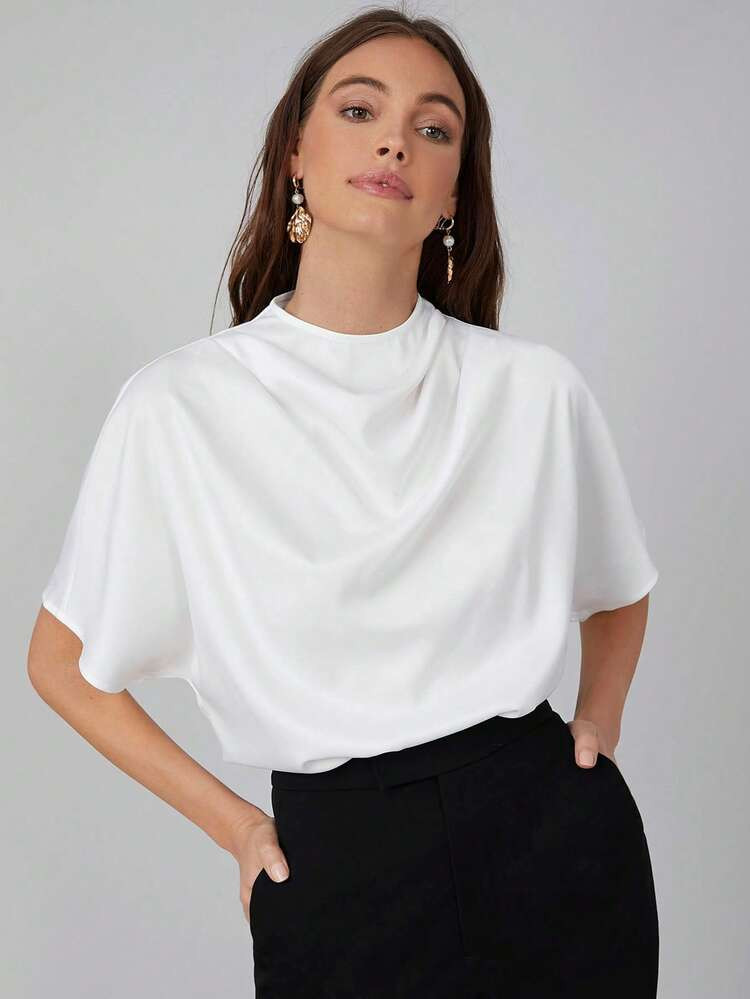 MOTF PREMIUM WOMEN'S STAND COLLAR BATWING SLEEVE SHIRT | SHEIN