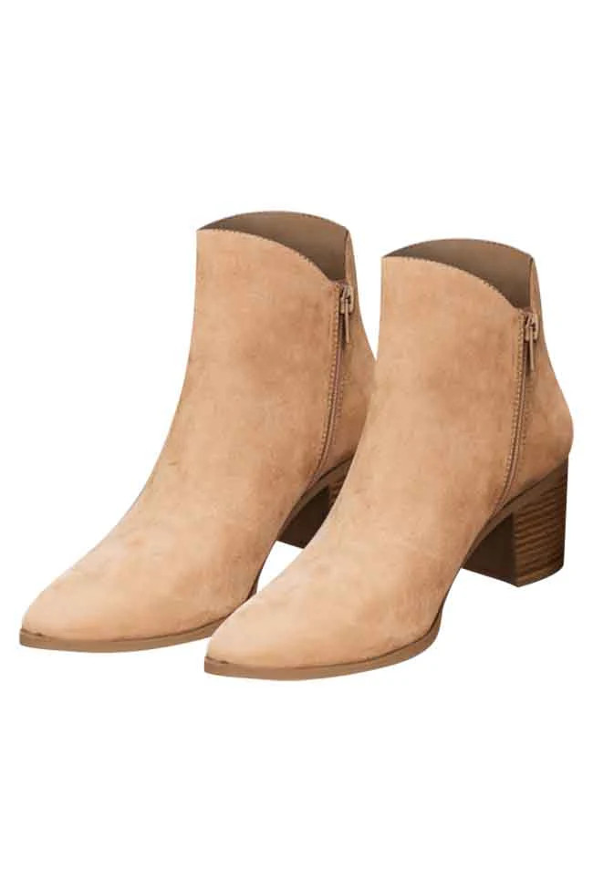 Topanga Beige Suede Heel Bootie | Pink Lily
