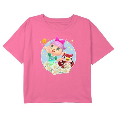 Girl's Nintendo Animal Crossing Girly Villager Graphic Graphic Cropped T-Shirt - Light Pink - X Large | Target