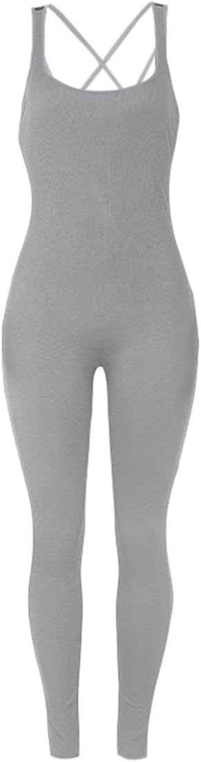 Overol de yoga para mujer, sin mangas, entrecruzado, espalda descubierta, levantamiento de glúte... | Amazon (US)