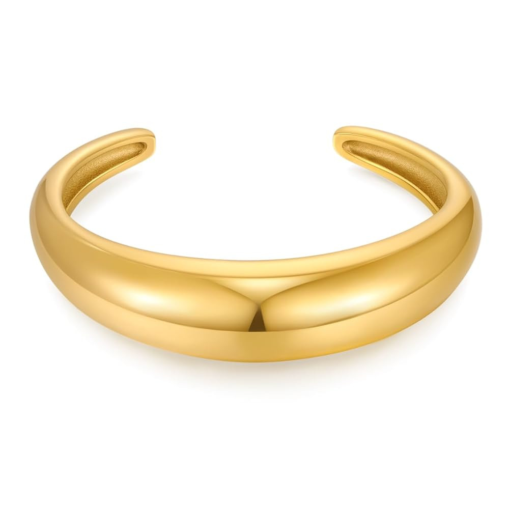 Gold Chunky Cuff Bangle Bracelets for Women Stainless Steel Open Adjustable Statement Bangle Brac... | Amazon (US)