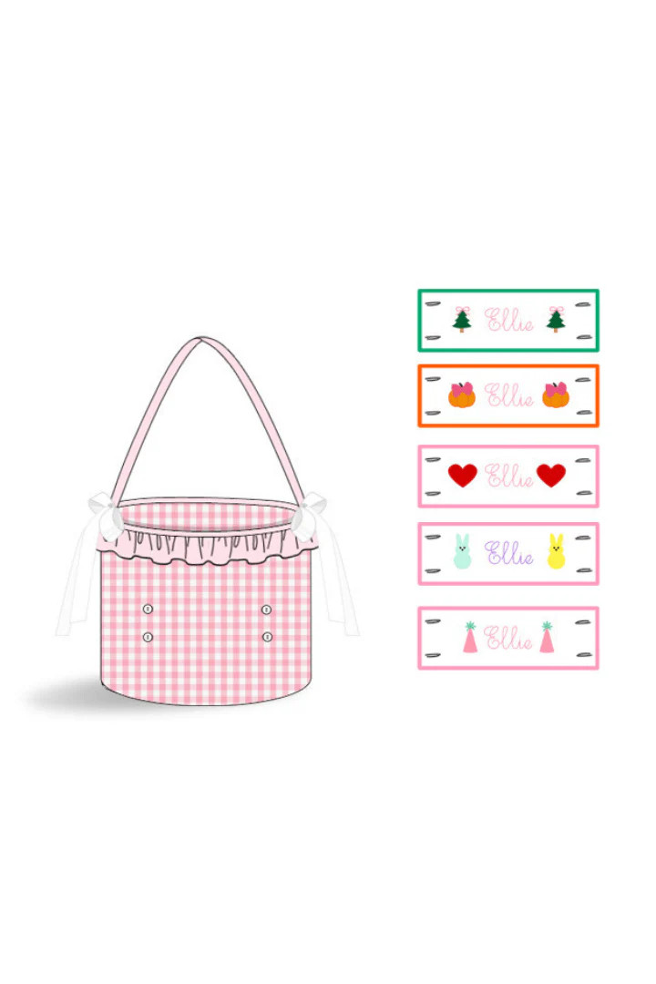 Pre-Order Embroidered Interchangeable Season Pink Treat Basket | The Smocked Flamingo