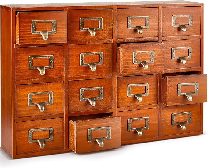16 Drawers Apothecary Cabinet Library Card Catalog Cabinet Tabletop Vintage Apothecary Chests Cab... | Amazon (US)