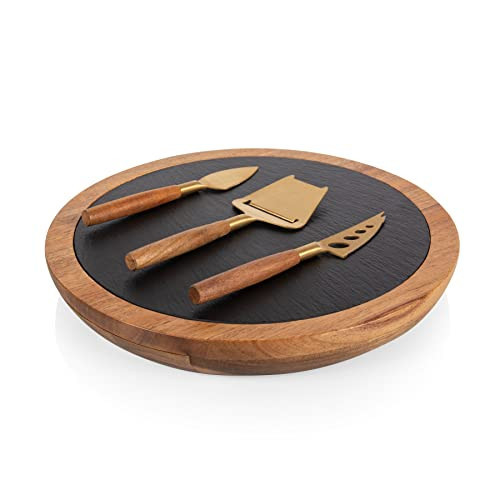 PICNIC TIME TOSCANA -Insignia Slate Serving Board with Cheese Tools, Charcuterie and Wood Cutting Set, (Acacia Wood & Slate Black with Gold Accents), Large | Amazon (US)