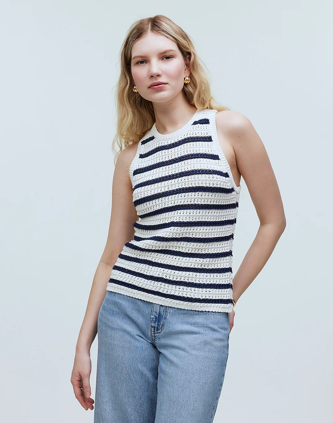 Crochet-Knit Crewneck Sweater Tank in Stripe | Madewell