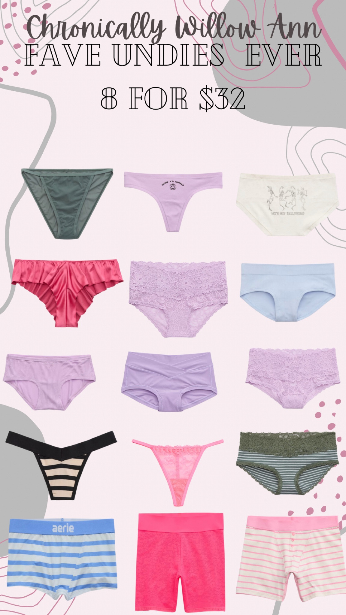 Aerie can do no wrong when it comes to undies. They are the most comfortable things ever and perfect for any occasion. They have a sale going 6 for $30 and 25%’off thanks to the LTK sale. These are my all time face pairs of undies 

#LTKstyletip #LTKSale #LTKbeauty