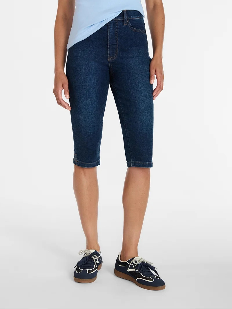 Time and Tru Women's Mid Rise Stretch Denim Capri Pants, 16.5" Inseam, Sizes 0-20 | Walmart (US)