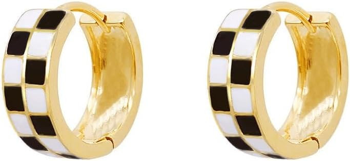 Chic Checker Small Hoop Cartilage Earrings for Women Dainty 925 Sterling Silver Post Tiny Round C... | Amazon (US)