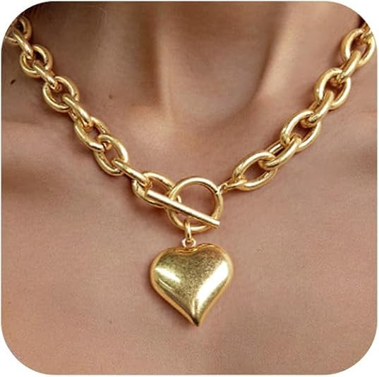 Heart Pendant Necklaces for Women Statement Chunky Chain Necklace Love Heart Charm Choker Necklac... | Amazon (US)