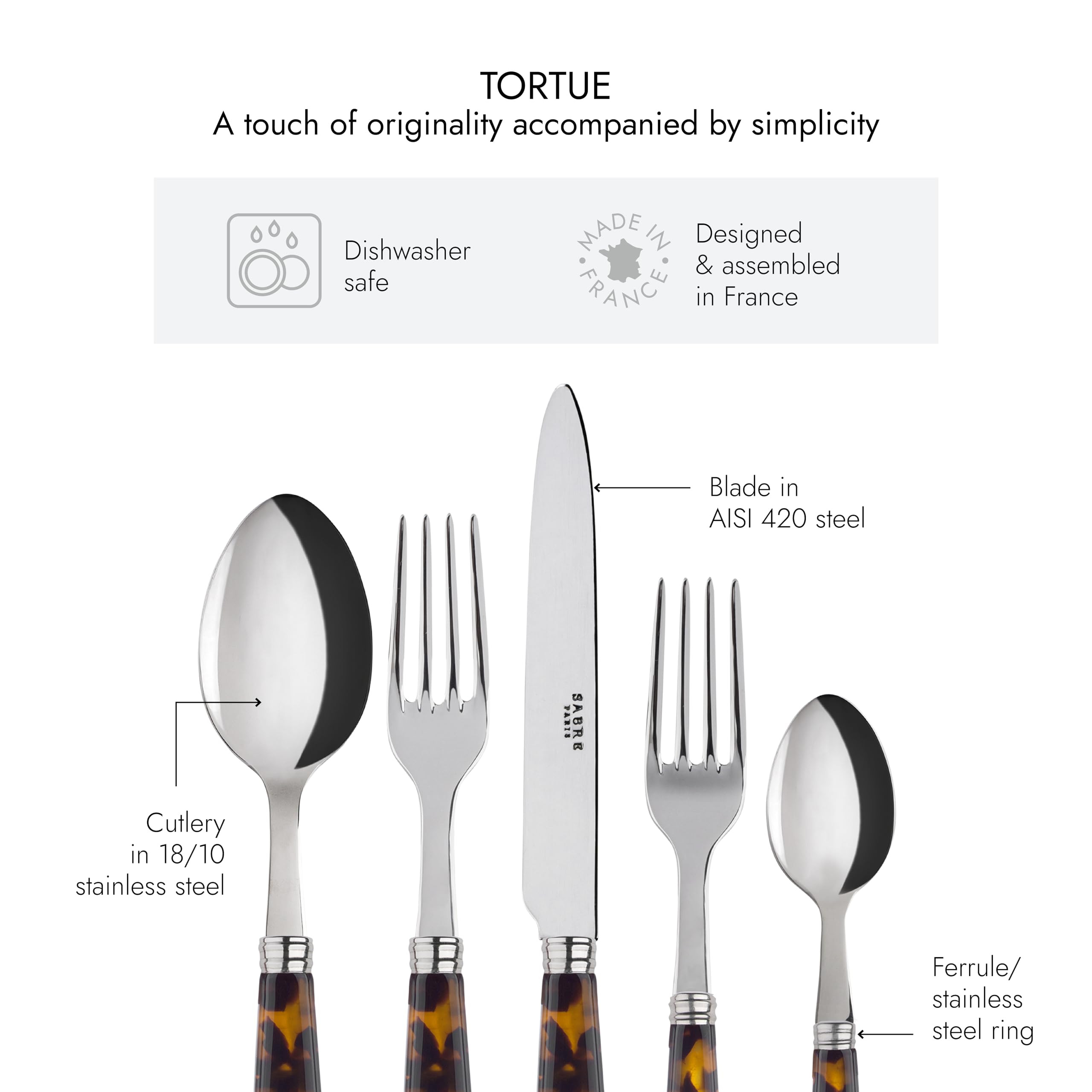 5-Piece Flatware Set - Tortue Collection - Knife, Fork, Soup Spoon, Teaspoon & Dessert Fork - Stainless Steel & Acrylic - Dishwasher Safe - Scaled Effect | Amazon (US)
