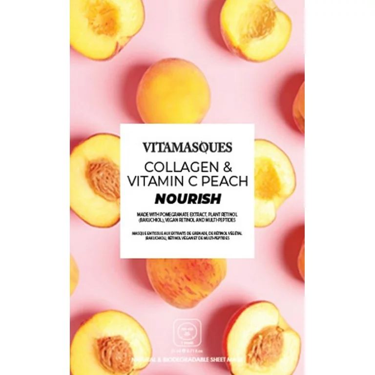 Vitamasques Collagen & Vitamin C Peach Masks, Nourish, One Sheet Masks | Walmart (US)