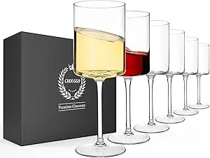 Chouggo Square Wine Glasses Set of 6, Hand Blown Crystal Red Wine or White Wine Glass 11.4Oz - Ha... | Amazon (US)