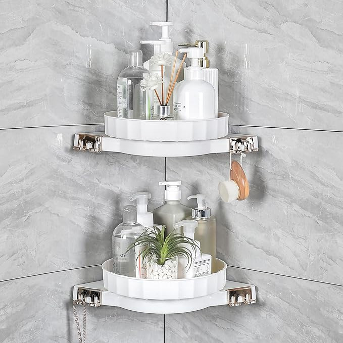 Sumye 2 Pack Corner Shower Caddy 360° Rotating Bathroom Organizer and Storage Shelves，No Drill... | Amazon (US)