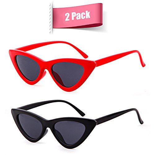 Clout Goggles Cat Eye Sunglasses Vintage Mod Style Retro Kurt Cobain Sunglasses (Black&Red(2 packs), | Amazon (US)