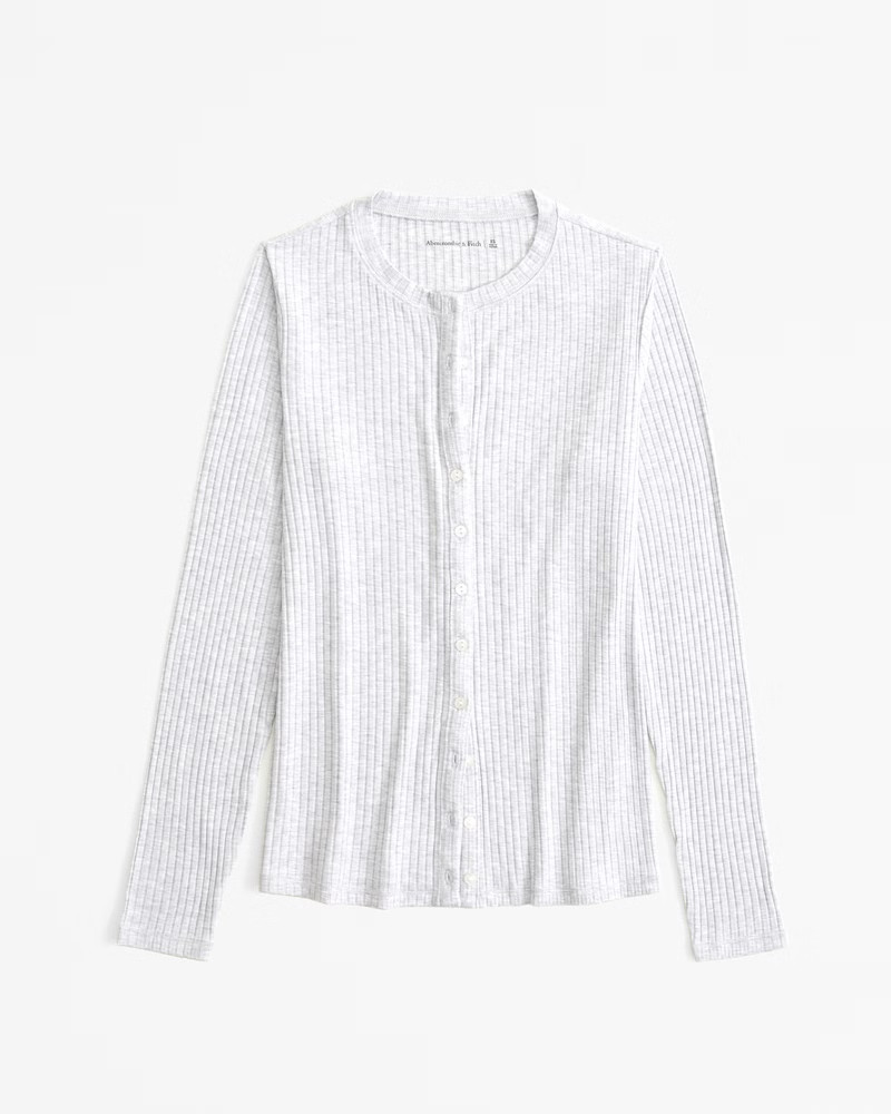 Long-Sleeve Button-Through Wide Rib Top | Abercrombie & Fitch (US)