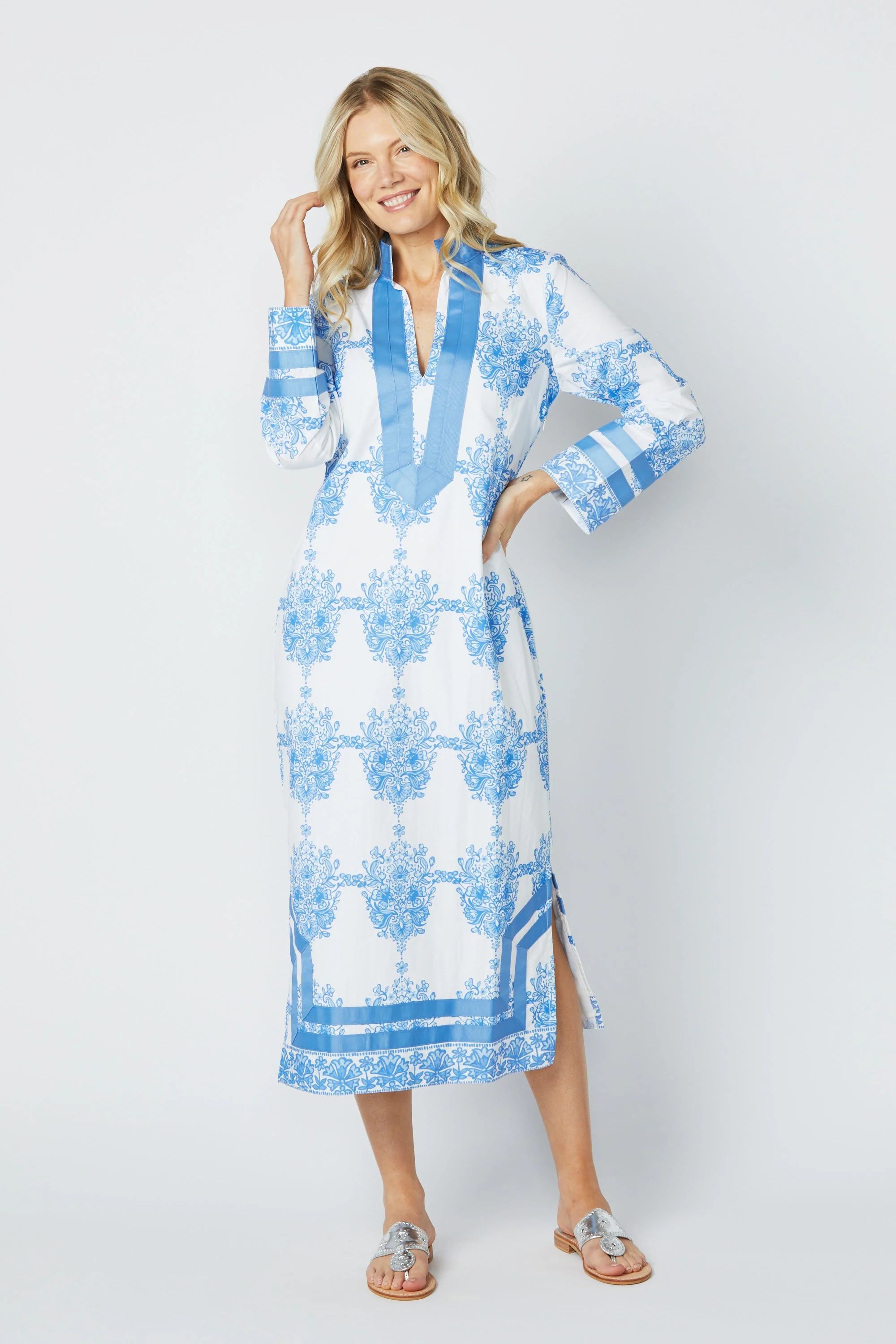 Painted Block Print Long Sleeve Classic Maxi Tunic | Sail to Sable
