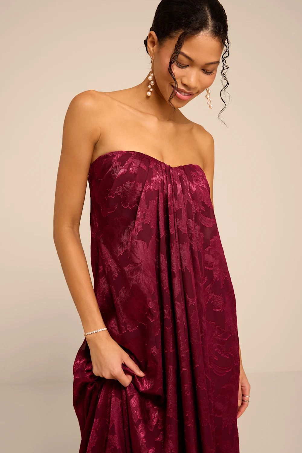 Amiri Burgundy Floral Burnout Shift Maxi Dress | Lulus