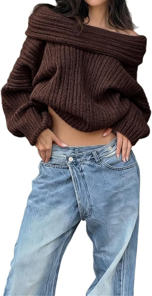 Women Off Shoulder Batwing Sleeve Oversized Chunky Sweaters (Free Size) | Amazon (US)