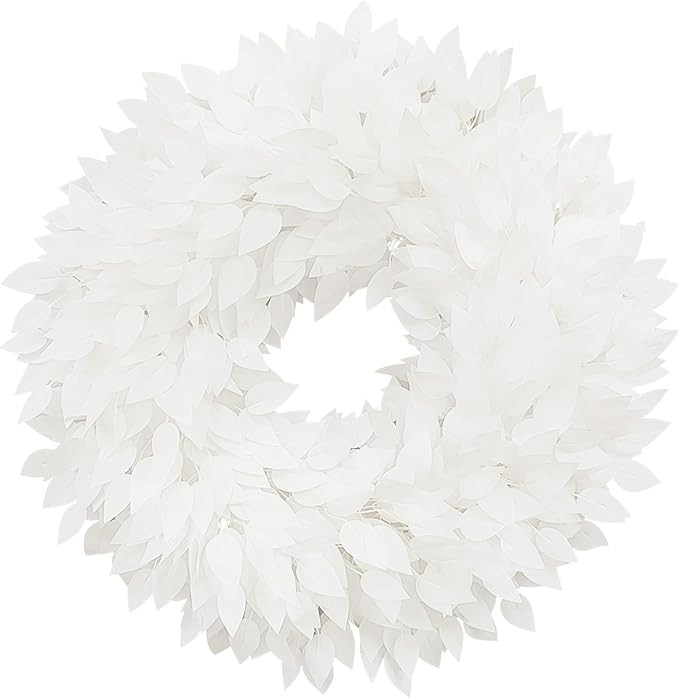 FUNORNAM DIY Wreath for Front Door, 32" Artificial Farmhouse White Wreaths for Wall Window Decor | Amazon (US)