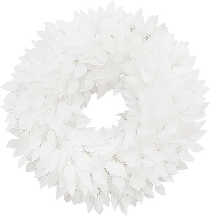 FUNORNAM DIY Wreath for Front Door, 32" Artificial Farmhouse White Wreaths for Wall Window Decor | Amazon (US)