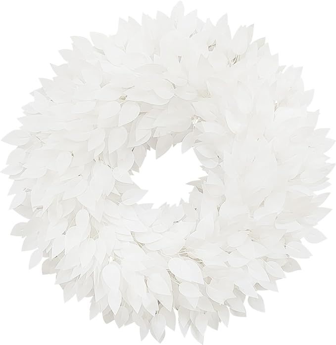 FUNORNAM DIY Wreath for Front Door, 32" Artificial Farmhouse White Wreaths for Wall Window Decor | Amazon (US)