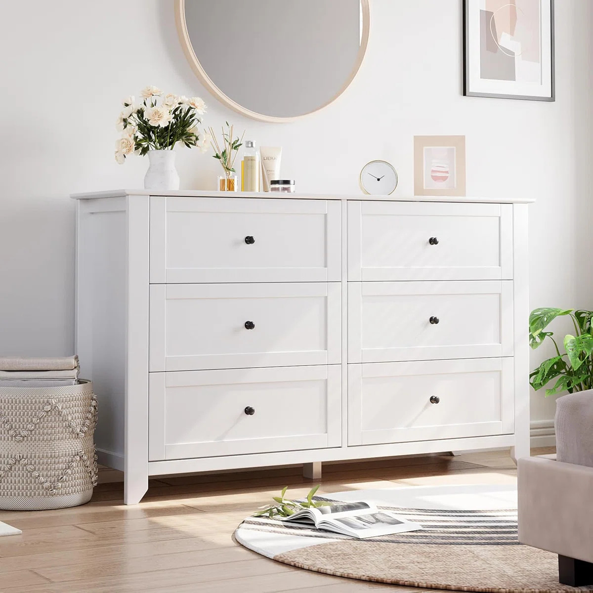 White 6-Drawer Dresser, Modern Wood Chest with Deep Drawers & Nickel Handles | Wayfair North America