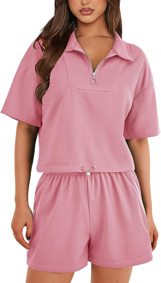 BTFBM Women 2 Piece Outfits Sweatsuit Casual Summer Short Sleeve Sweatshirt & Lounge Shorts 2024 ... | Amazon (US)