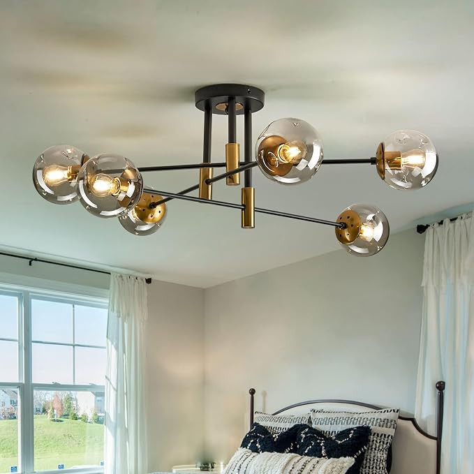 SZXYKEJI 6-Lights Glass Chandelier，Modern Flush Mount Ceiling Light Fixture，Farmhouse Lightin... | Amazon (US)