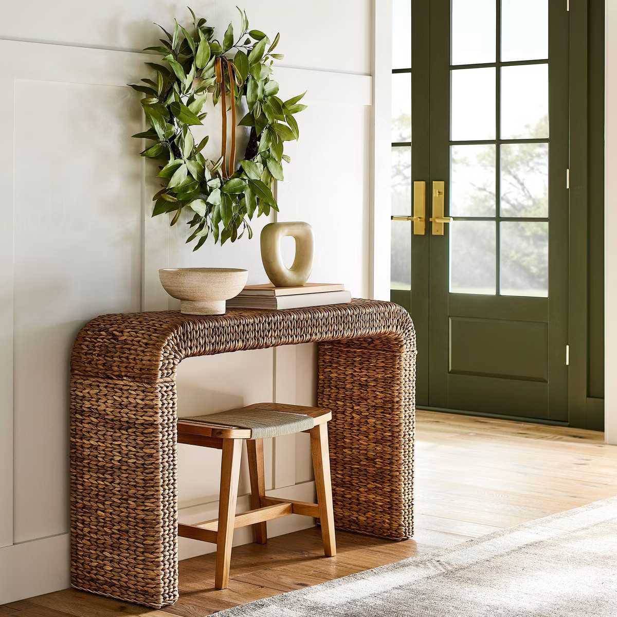 Oversized Fall Leaf Wreath with Velvet Ribbon Green - Threshold™ designed with Studio McGee | Target