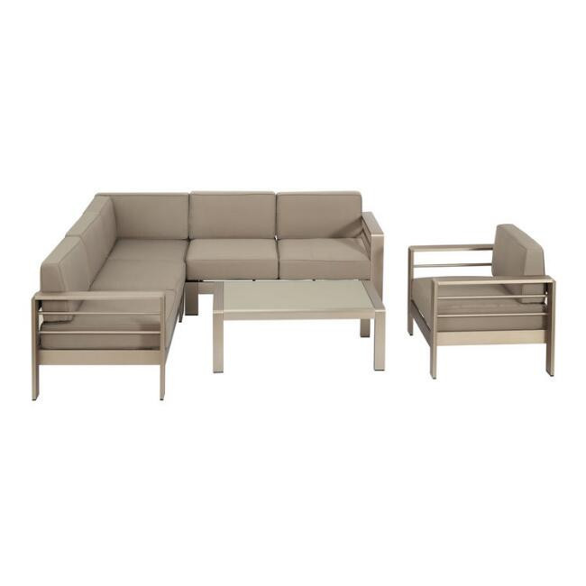 Kono Khaki 5 Piece Outdoor Sectional Set with Coffee Table | World Market