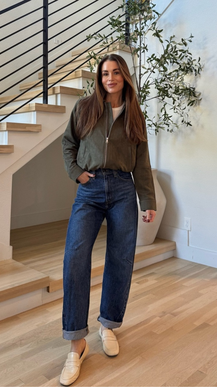 Y’all are not going to believe the price of this faux suede jacket that I just got in from Target! This olive green color is my favorite! I love the bomber jacket style of this and it also has a drawstring at the bottom so you can cinch it at the waist a bit!

It looks great with these barrel leg jeans that I’ve been wearing on repeat. I just rolled them up a bit at the bottom for a different look!

Target style
Target outfits
Barrel leg jeans
Denim
Suede bomber jacket
Suede jacket
Olive green jacket

#LTKFindsUnder50 #LTKStyleTip #LTKSaleAlert