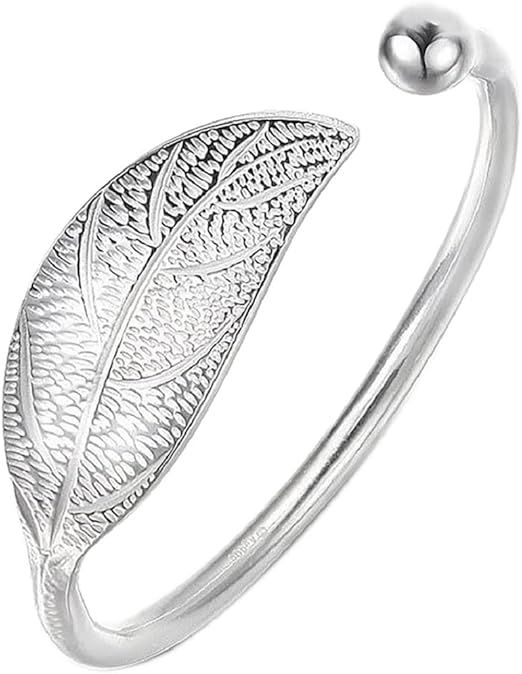 Jeolory Shiny Cute 925 Silver Plated Simple C-Shape Tree Leaf Open Cuff Adjustable Wrist Bracelet... | Amazon (US)