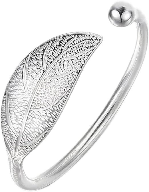 Jeolory Shiny Cute 925 Silver Plated Simple C-Shape Tree Leaf Open Cuff Adjustable Wrist Bracelet... | Amazon (US)