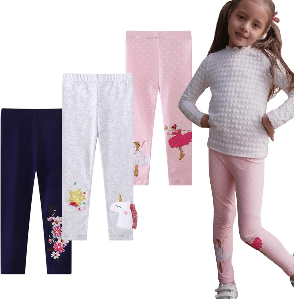 EmaoFun Girls and Toddlers' Cotton Stretch Leggings,3T-7T, Pack of 3 | Amazon (US)