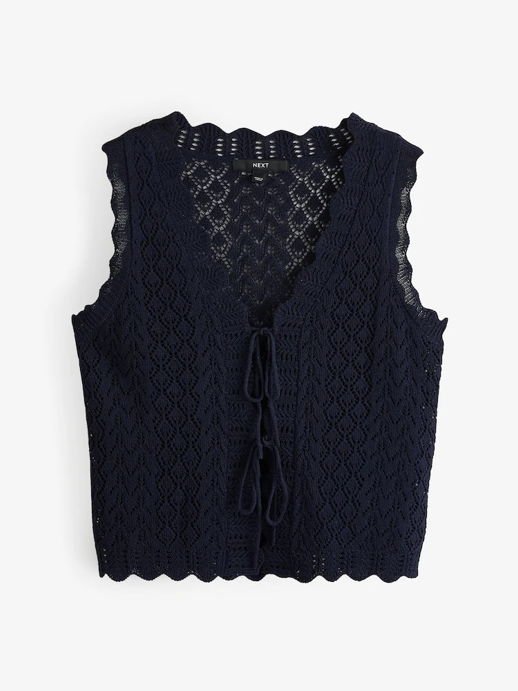 Blue Navy Lace Knit Tie Front Vest with Linen | Next EU