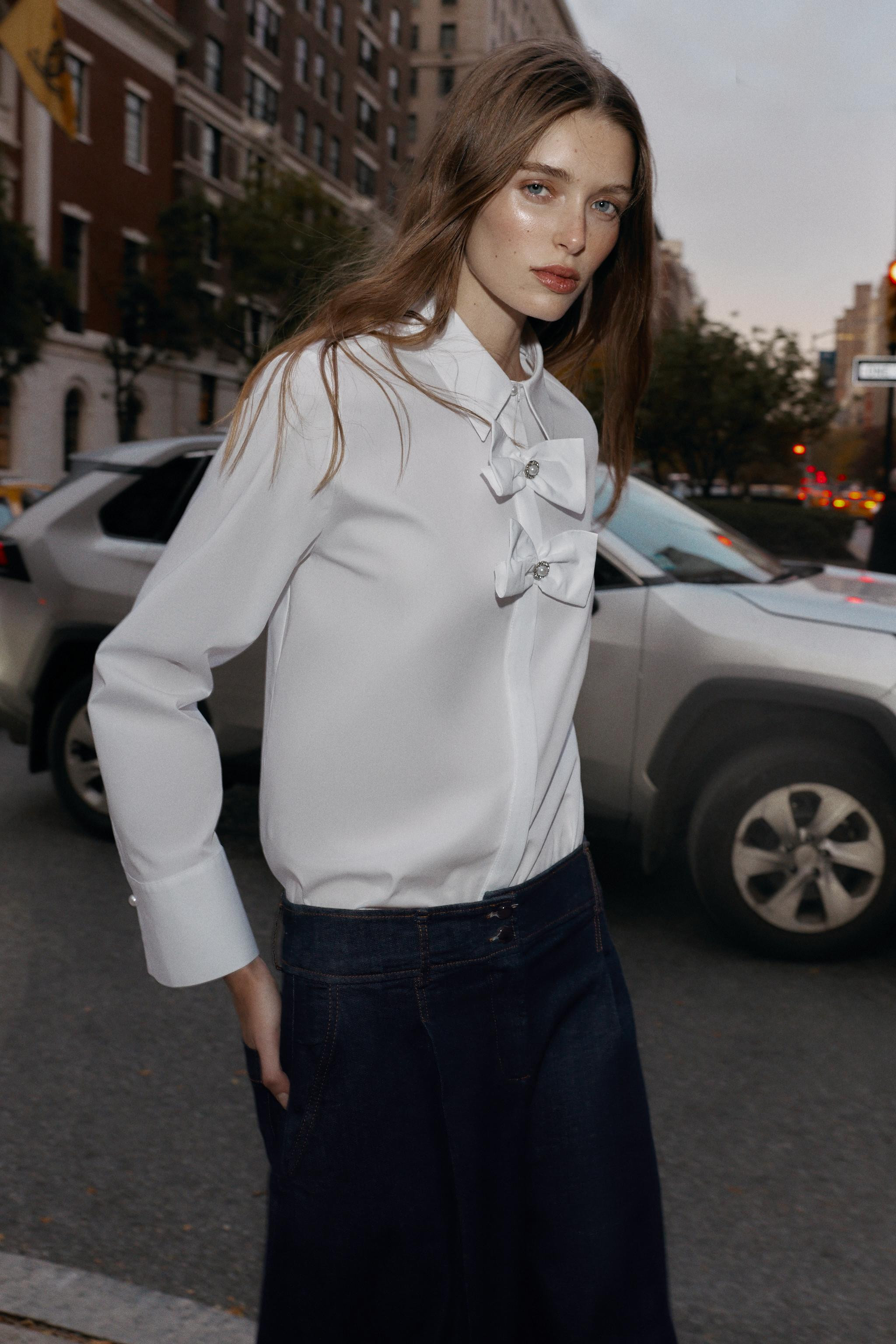 POPLIN SHIRT WITH TIES AND PEARLS | Zara US