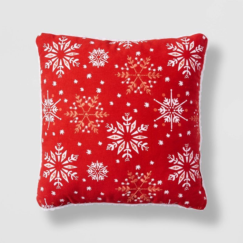 Reversible Snowflake/Sherpa Decorative Pillow Red/White - Wondershop™ | Target