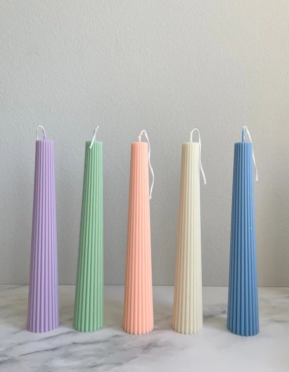Ribbed Dinner Candle Tall Soy Wax Pillar Candle Decorative - Etsy | Etsy (US)