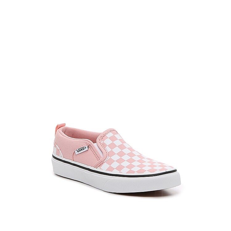 Vans Asher Checkboard SlipOn Sneaker Kids' | Girl's | Light Pink Checkerboard | Size 2 Youth | Sneak | DSW