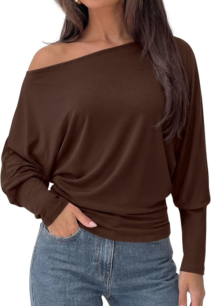 PRETTYGARDEN Womens Off The Shoulder Batwing Long Sleeve Top | Amazon (US)