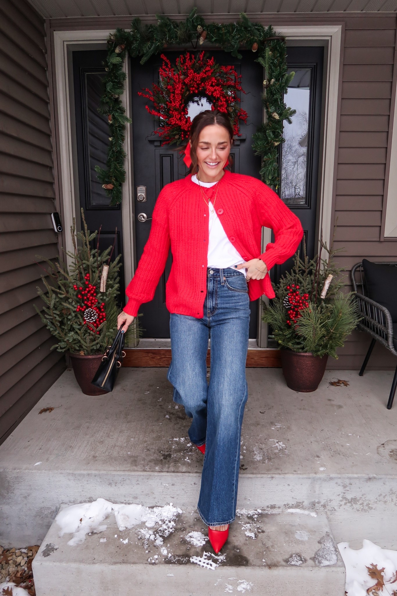 Budget Friendly Holiday Outfits! Holiday party
Sweater: small
Tee: small
Jeans: wearing 25  size up if you’re in between sizes 
#affordable #holiday #christmas 
#styletip

#LTKHoliday #LTKFindsUnder100 #LTKgrwm