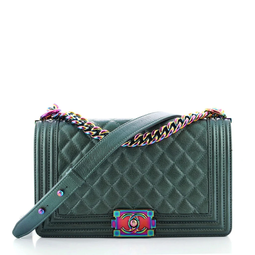 Chanel Boy Flap Bag Quilted Iridescent Goatskin Old Medium Green 994411 | Rebag