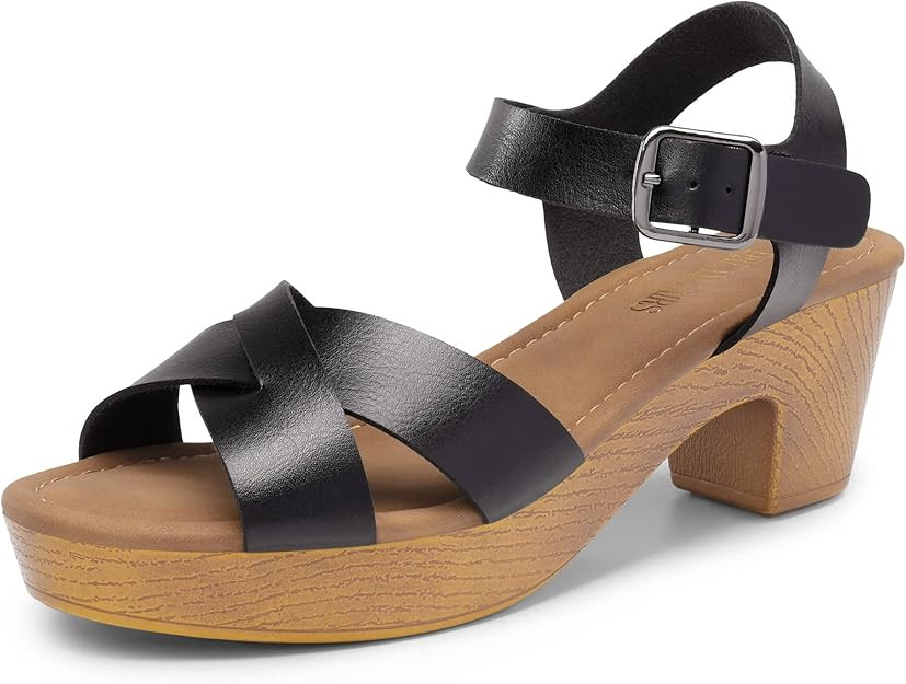 DREAM PAIRS Women's Platform Chunky Heels Faux Wood Block Heels Cute Open Toe Ankle Strap Crisscr... | Amazon (US)