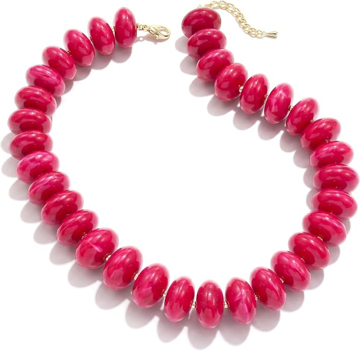 Colorful Chunky Beaded Necklace for Women,Thick Acrylic Disc Bead Choker Statement Necklace Cute ... | Amazon (US)
