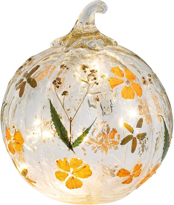 Mud Pie Thanksgiving Large Pressed Flower Light-Up Pumpkin | Amazon (US)