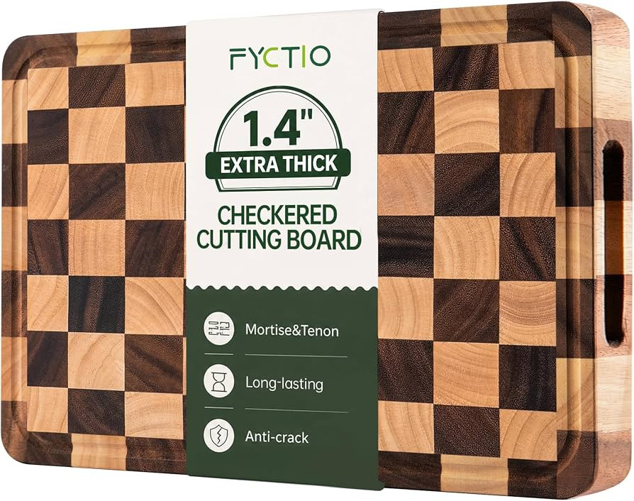 1.4" Checkered Cutting Boards for Kitchen, Thick Wood Butcher Block | Amazon (US)