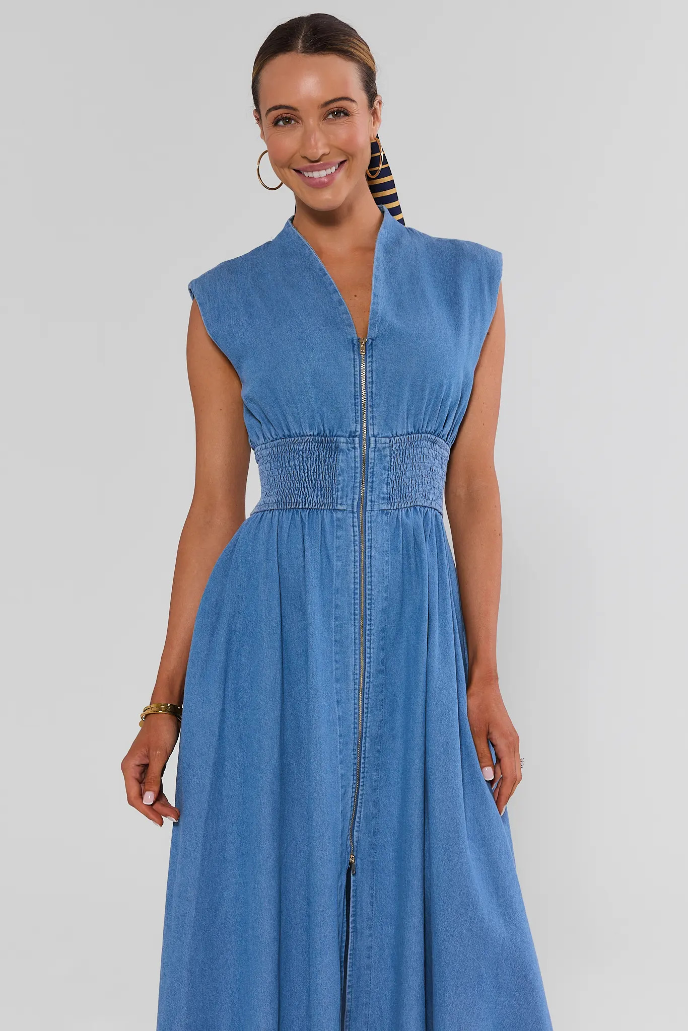 Collins Medium Wash Zip Up Midi Dress | Avara