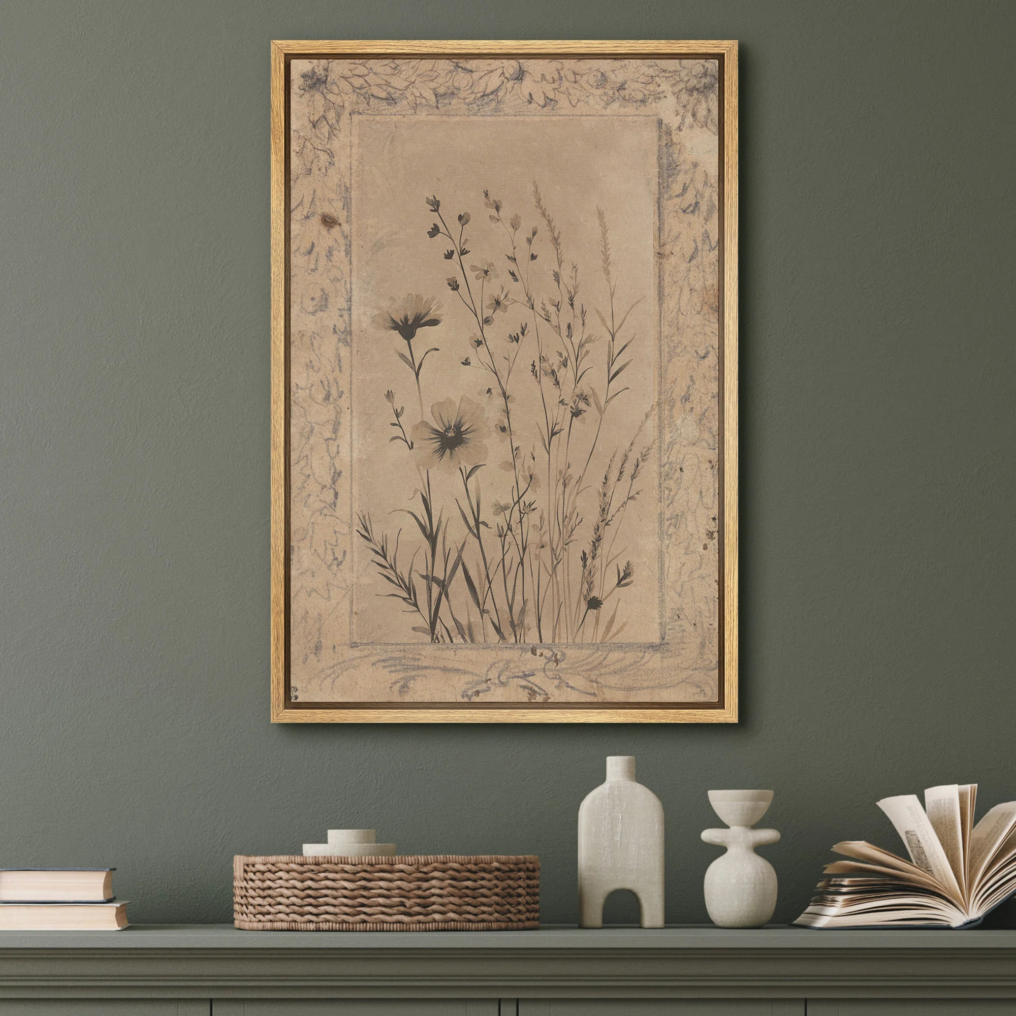 IDEA4WALL Vintage Botanical Wildflower Canvas Print Wall Art - Rustic Beige Floral Decor for Bedr... | Wayfair North America