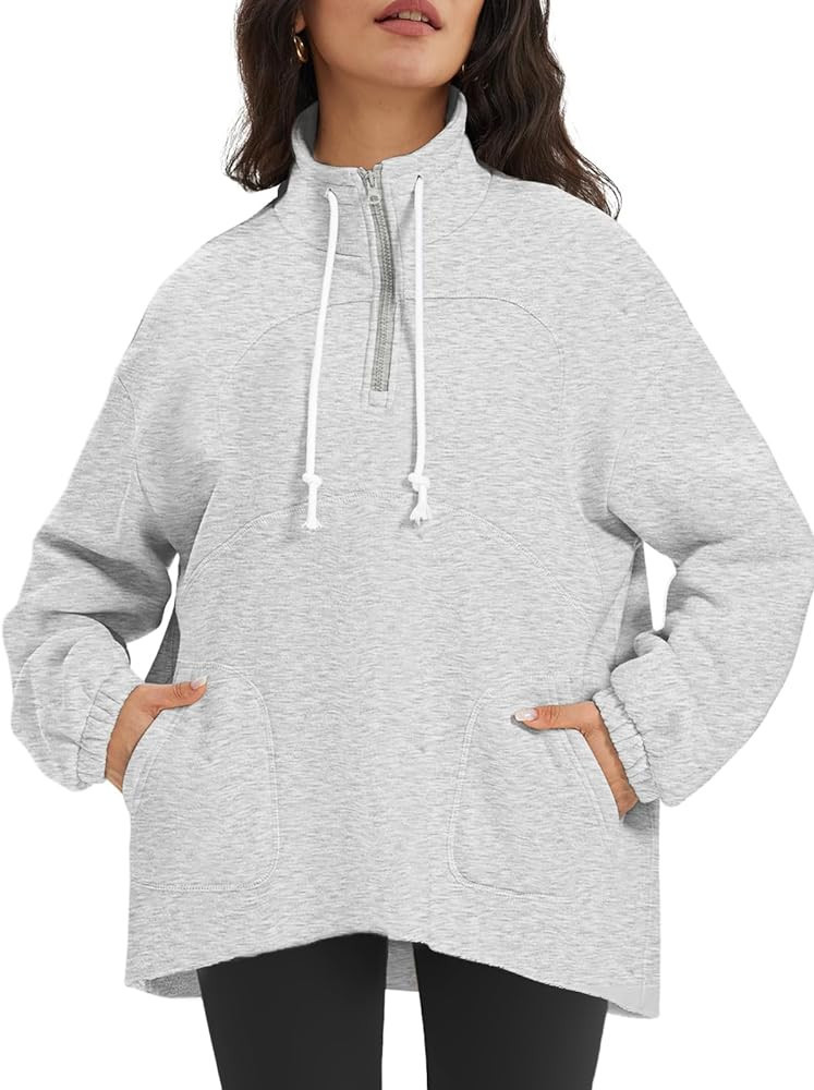 ATHMILE Womens Oversized Half-Zip Sweatshirts Fleece Lined Funnel Neckline Teen Girls Y2K Fall Wi... | Amazon (US)